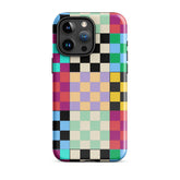Multi-Color Checks iPhone® Dual-Layered Tough Case : Fashionable Protection, Induction Charging Compatible, Global Shipping, JHTEE Accessories. - JHTEE
