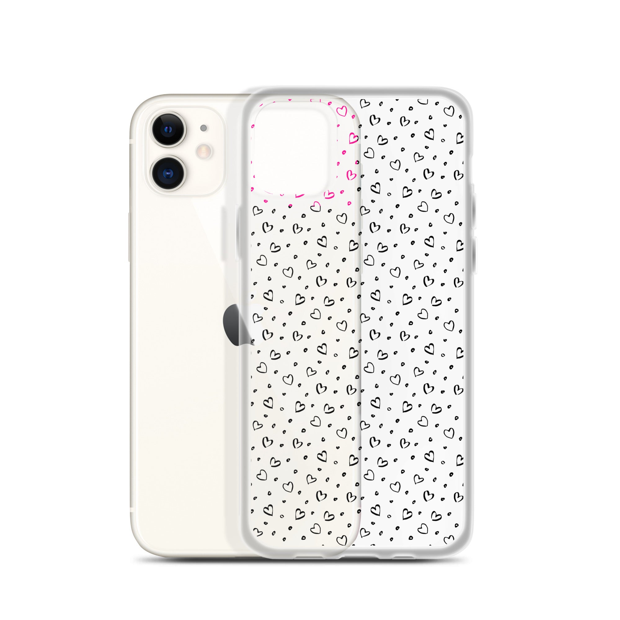 Hearts Doodle Clear iPhone® Case, Transparent Luxury Cover, Scratch-Resistant, Available For All Models, JHTEE Accessories. - JHTEE
