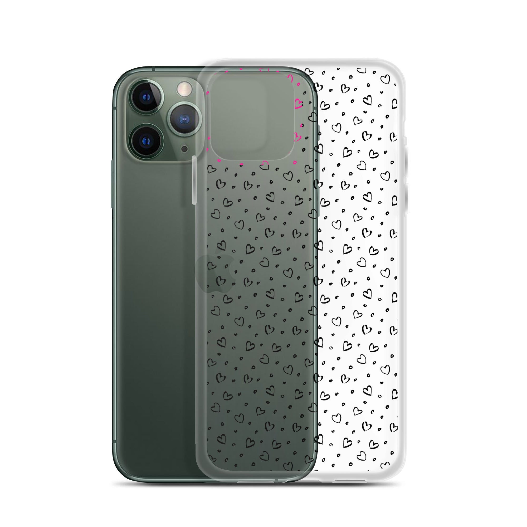 Hearts Doodle Clear iPhone® Case, Transparent Luxury Cover, Scratch-Resistant, Available For All Models, JHTEE Accessories. - JHTEE