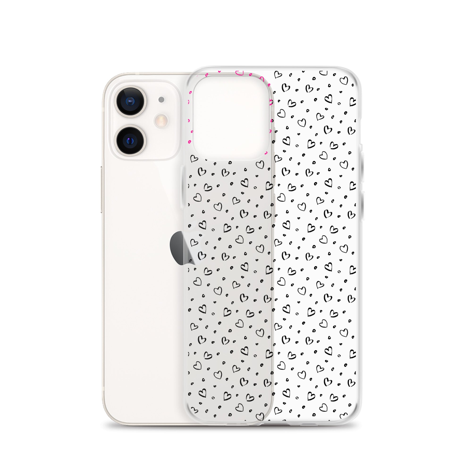Hearts Doodle Clear iPhone® Case, Transparent Luxury Cover, Scratch-Resistant, Available For All Models, JHTEE Accessories. - JHTEE