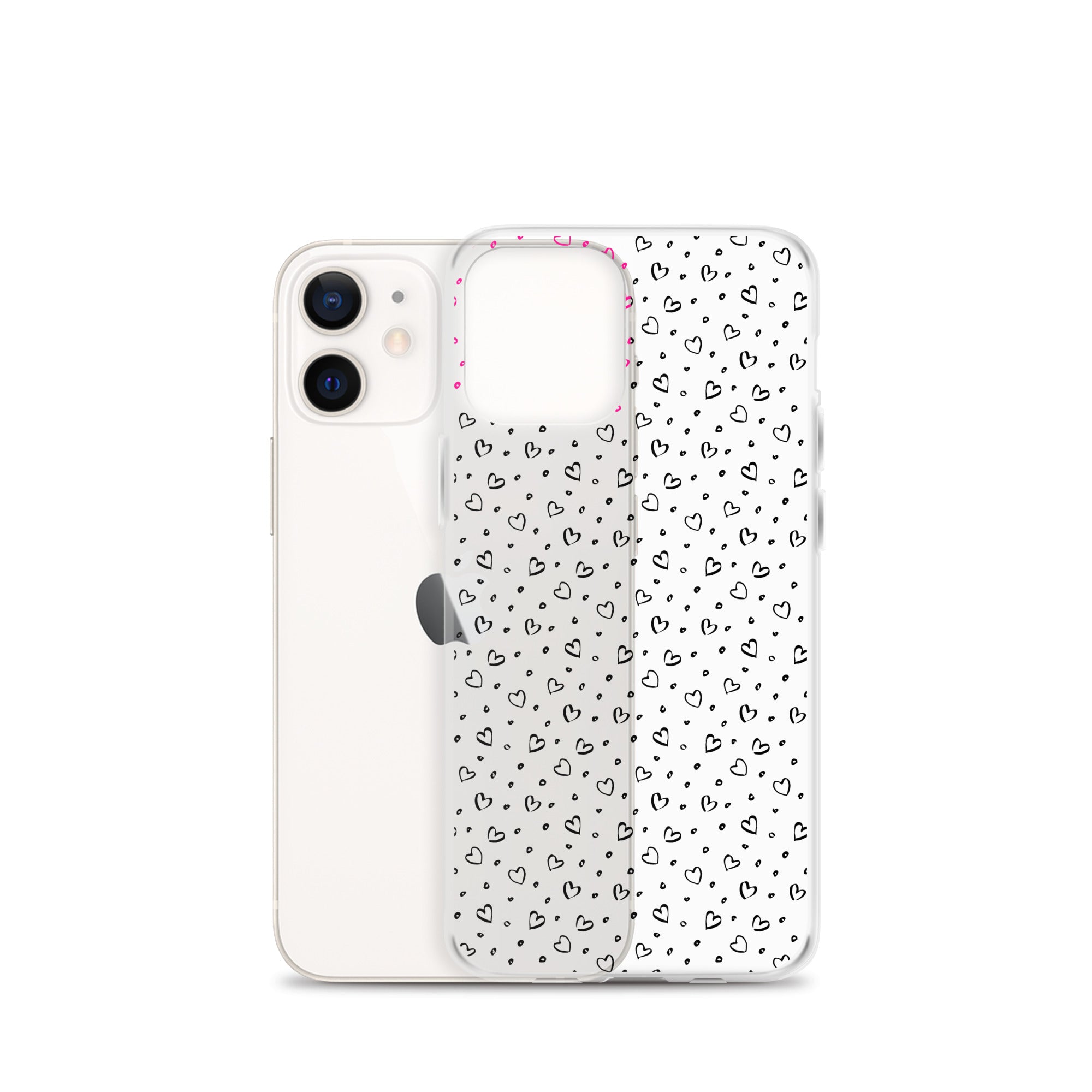 Hearts Doodle Clear iPhone® Case, Transparent Luxury Cover, Scratch-Resistant, Available For All Models, JHTEE Accessories. - JHTEE
