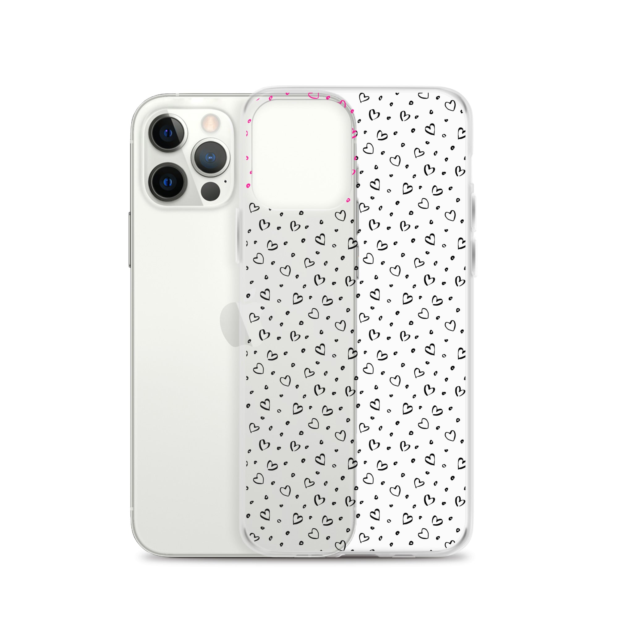 Hearts Doodle Clear iPhone® Case, Transparent Luxury Cover, Scratch-Resistant, Available For All Models, JHTEE Accessories. - JHTEE