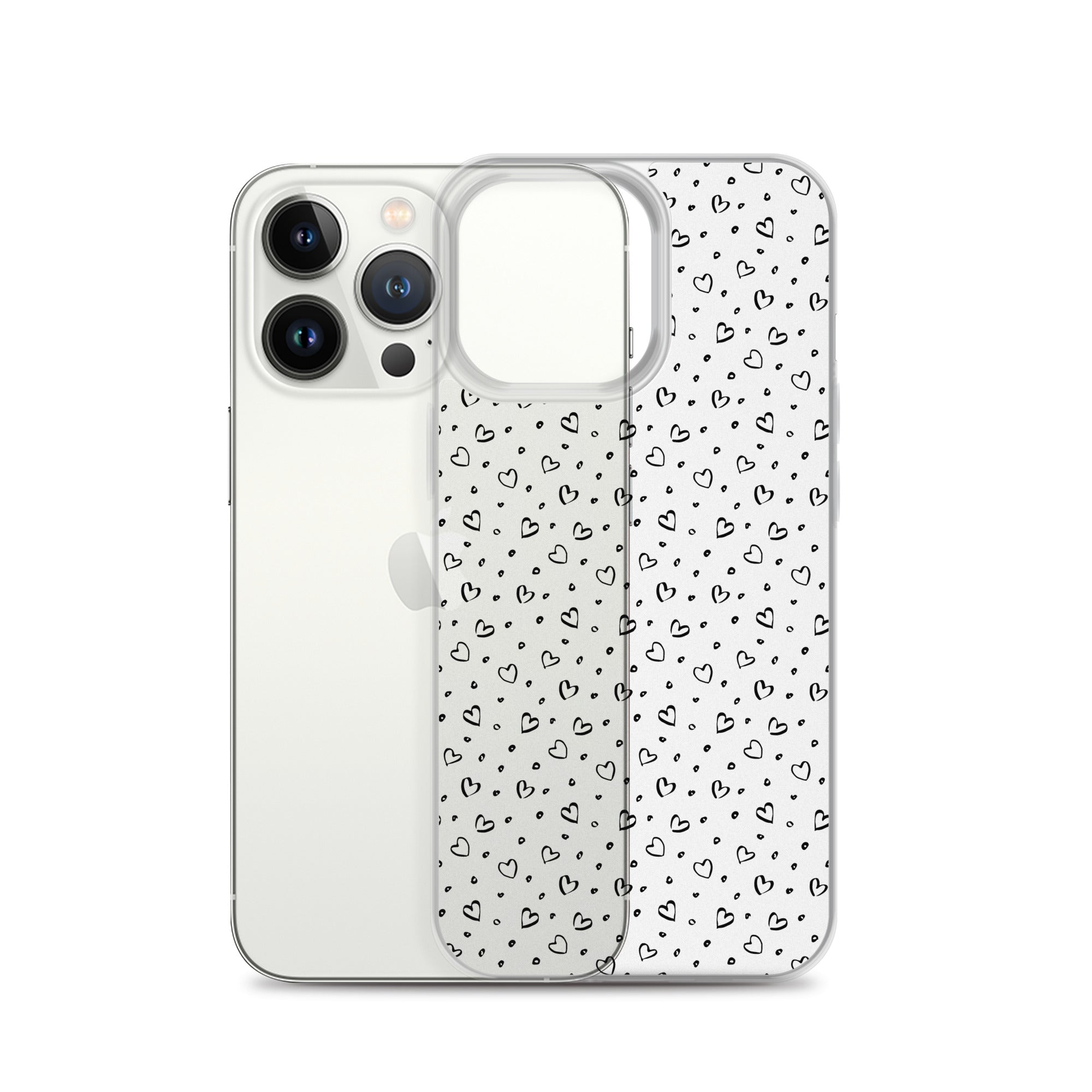 Hearts Doodle Clear iPhone® Case, Transparent Luxury Cover, Scratch-Resistant, Available For All Models, JHTEE Accessories. - JHTEE
