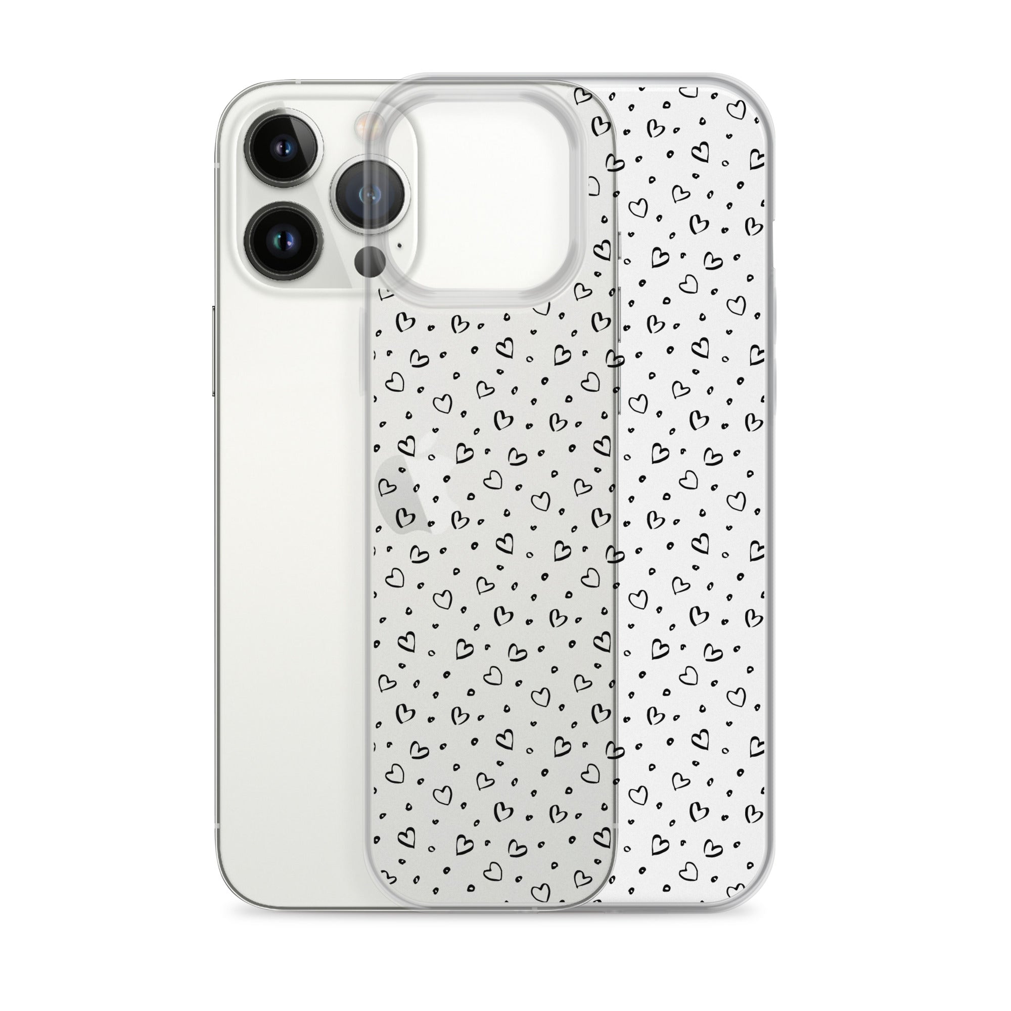 Hearts Doodle Clear iPhone® Case, Transparent Luxury Cover, Scratch-Resistant, Available For All Models, JHTEE Accessories. - JHTEE
