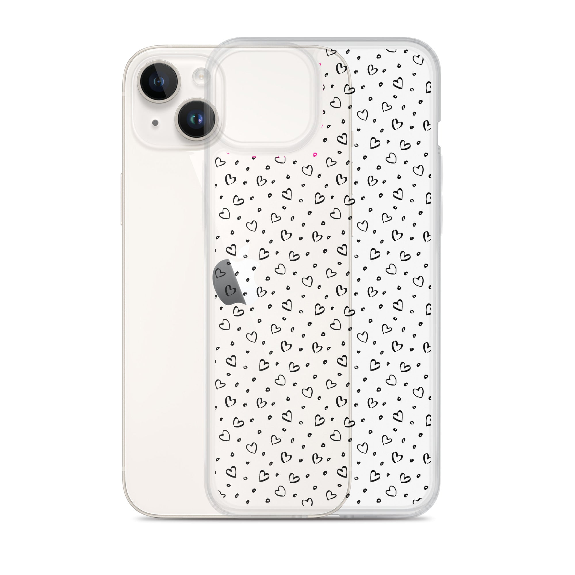 Hearts Doodle Clear iPhone® Case, Transparent Luxury Cover, Scratch-Resistant, Available For All Models, JHTEE Accessories. - JHTEE