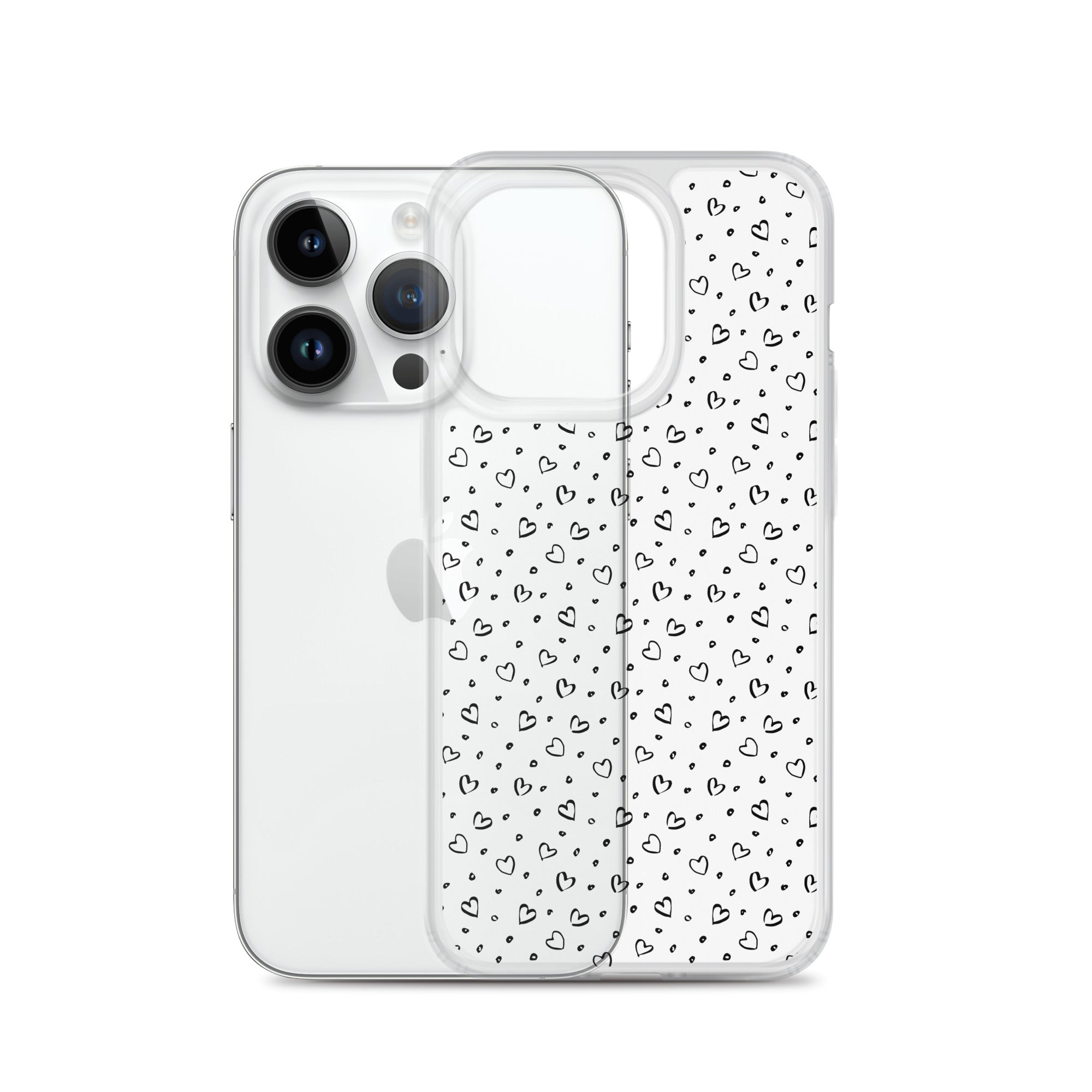 Hearts Doodle Clear iPhone® Case, Transparent Luxury Cover, Scratch-Resistant, Available For All Models, JHTEE Accessories. - JHTEE