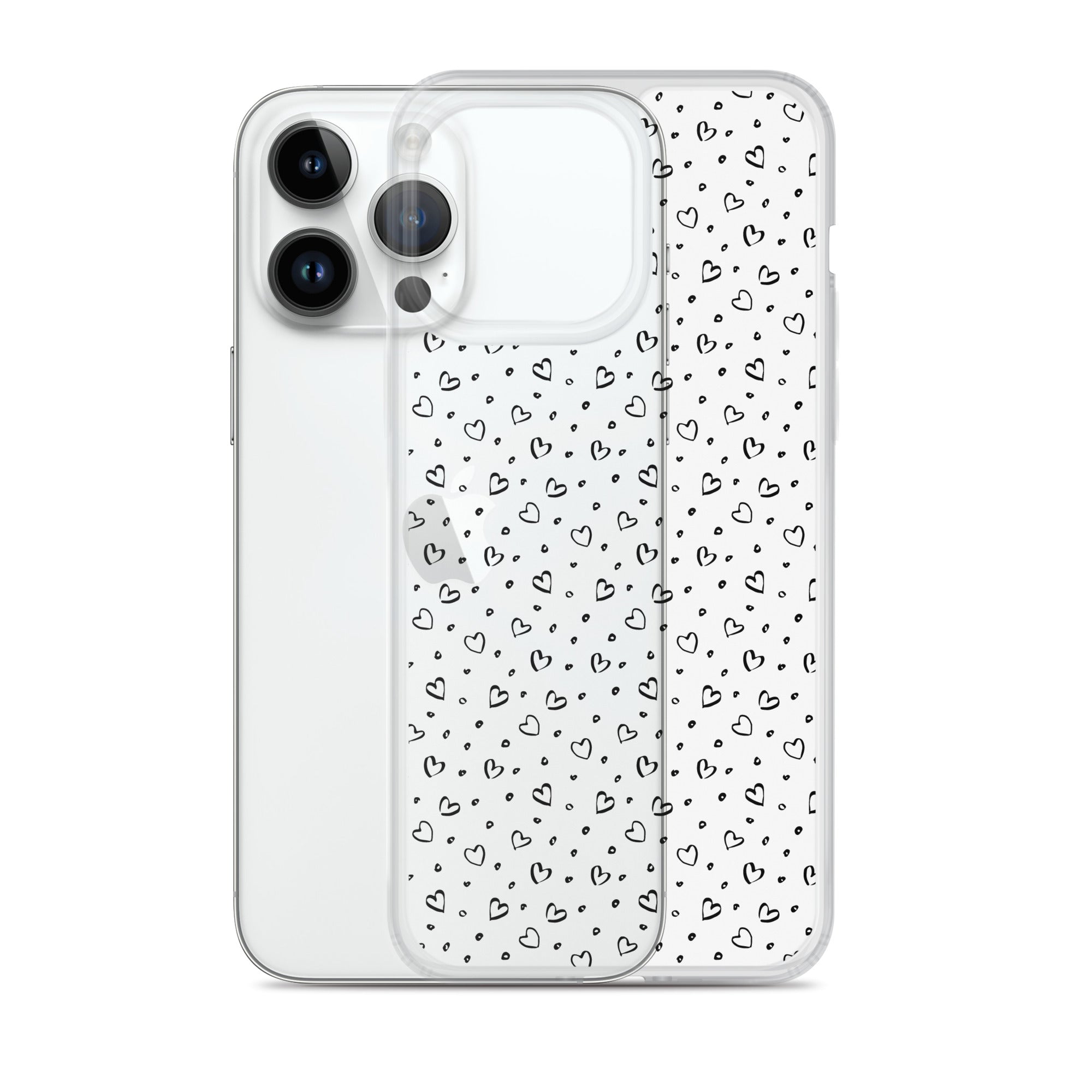 Hearts Doodle Clear iPhone® Case, Transparent Luxury Cover, Scratch-Resistant, Available For All Models, JHTEE Accessories. - JHTEE