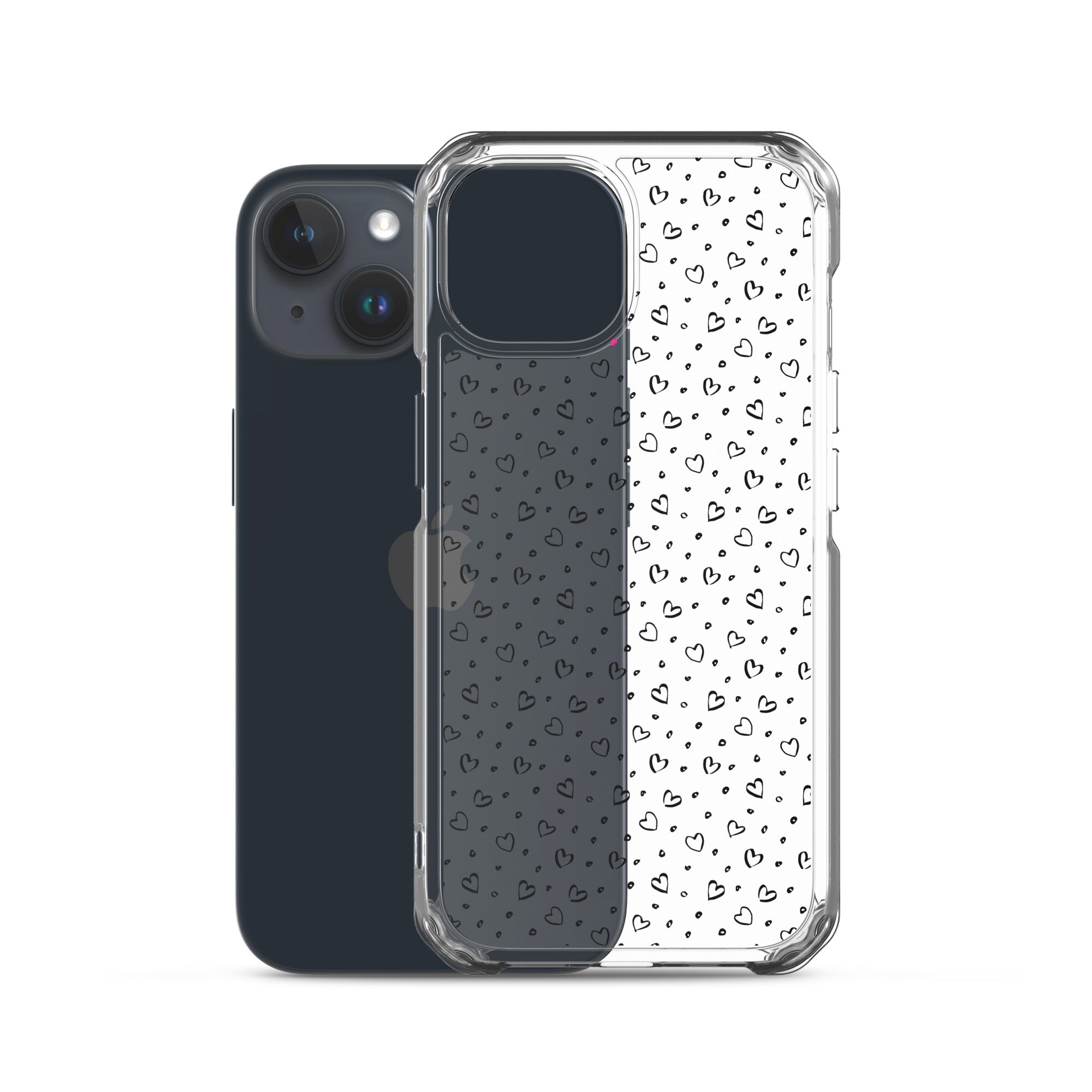 Hearts Doodle Clear iPhone® Case, Transparent Luxury Cover, Scratch-Resistant, Available For All Models, JHTEE Accessories. - JHTEE