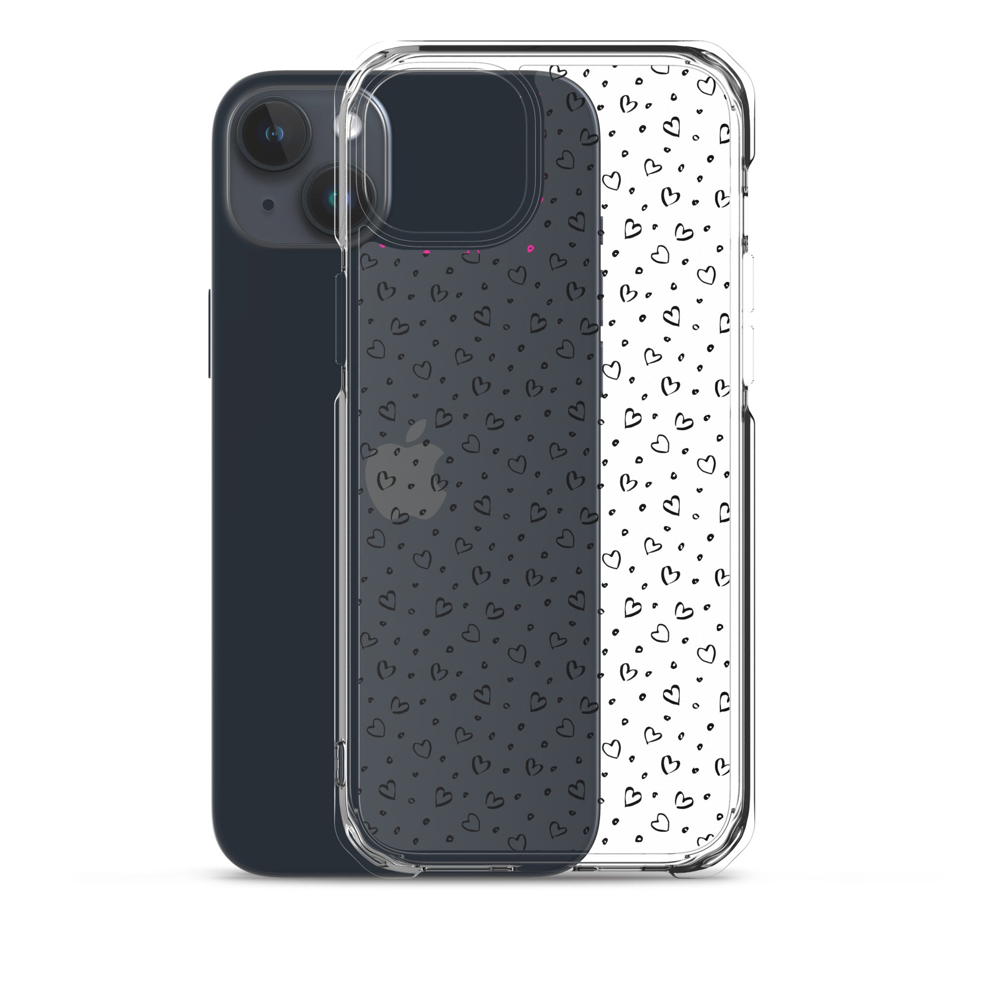 Hearts Doodle Clear iPhone® Case, Transparent Luxury Cover, Scratch-Resistant, Available For All Models, JHTEE Accessories. - JHTEE