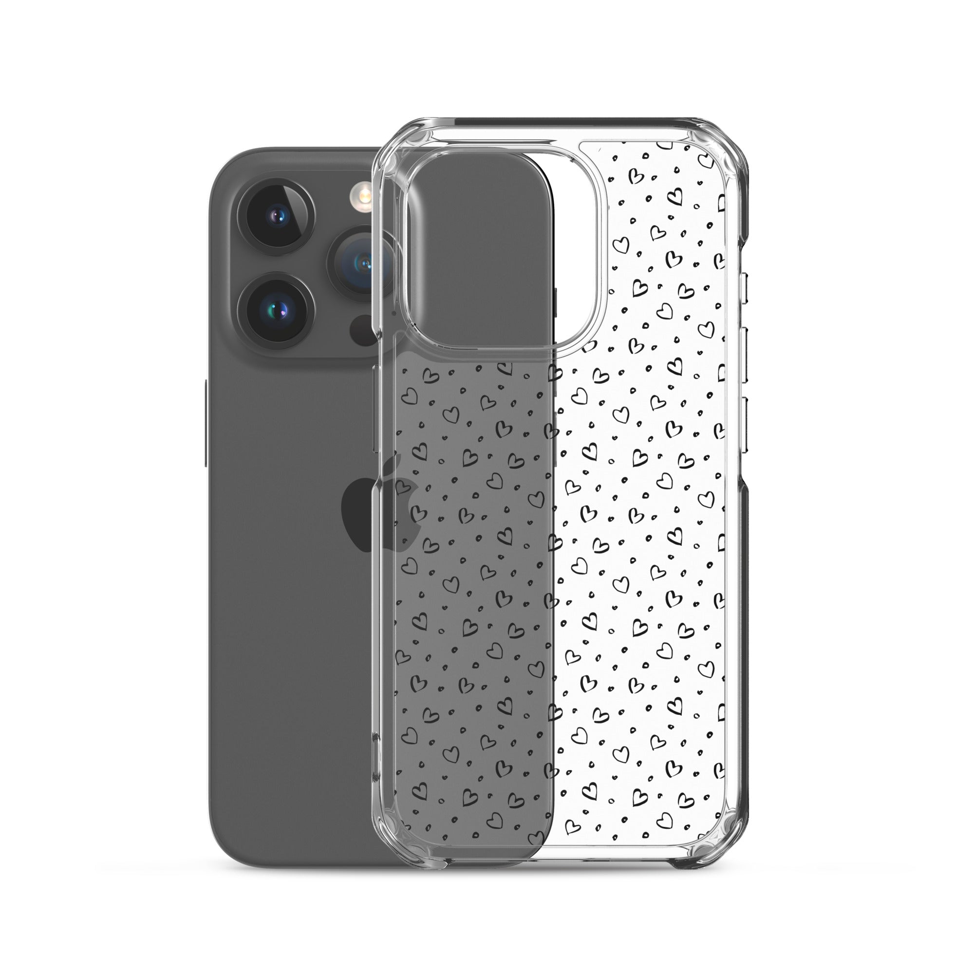 Hearts Doodle Clear iPhone® Case, Transparent Luxury Cover, Scratch-Resistant, Available For All Models, JHTEE Accessories. - JHTEE