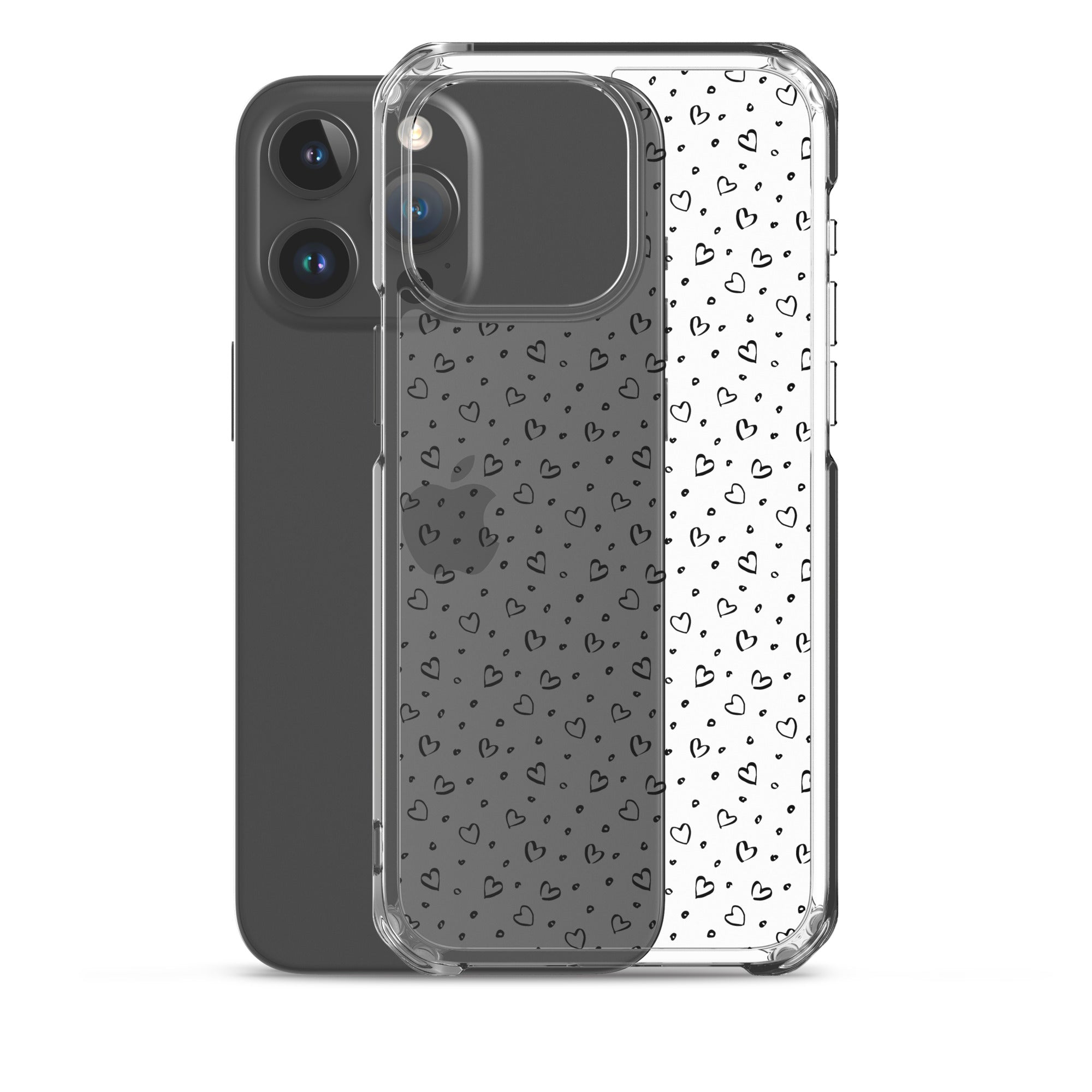 Hearts Doodle Clear iPhone® Case, Transparent Luxury Cover, Scratch-Resistant, Available For All Models, JHTEE Accessories. - JHTEE