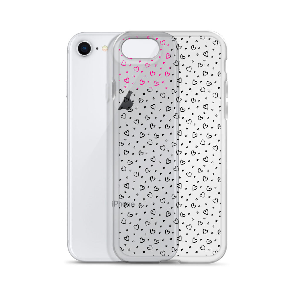 Hearts Doodle Clear iPhone® Case, Transparent Luxury Cover, Scratch-Resistant, Available For All Models, JHTEE Accessories. - JHTEE