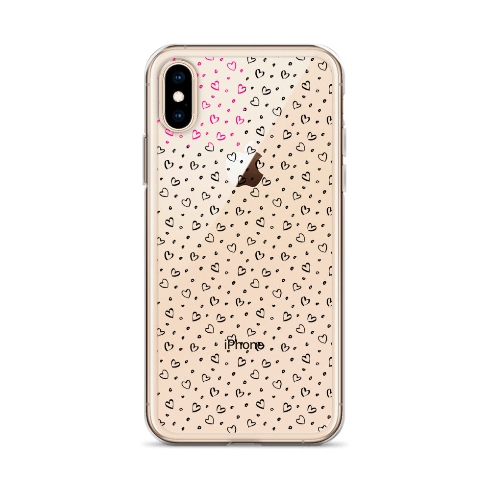 Hearts Doodle Clear iPhone® Case, Transparent Luxury Cover, Scratch-Resistant, Available For All Models, JHTEE Accessories. - JHTEE