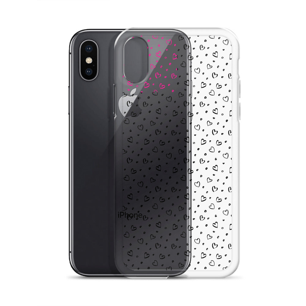 Hearts Doodle Clear iPhone® Case, Transparent Luxury Cover, Scratch-Resistant, Available For All Models, JHTEE Accessories. - JHTEE