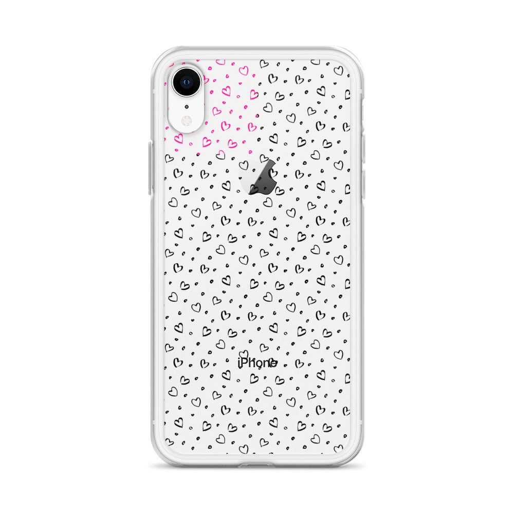 Hearts Doodle Clear iPhone® Case, Transparent Luxury Cover, Scratch-Resistant, Available For All Models, JHTEE Accessories. - JHTEE
