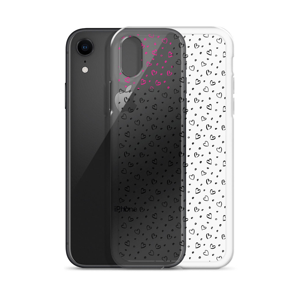 Hearts Doodle Clear iPhone® Case, Transparent Luxury Cover, Scratch-Resistant, Available For All Models, JHTEE Accessories. - JHTEE