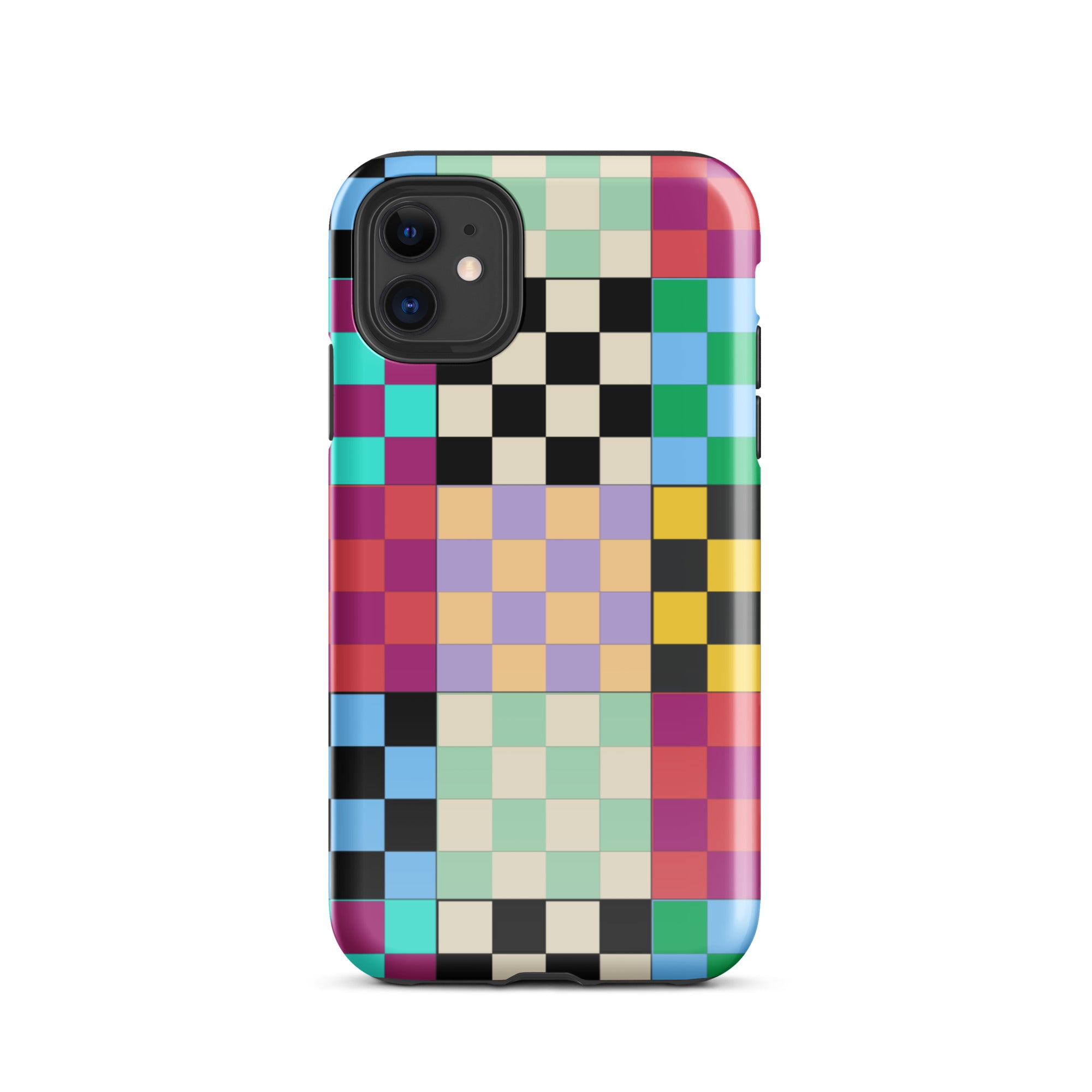 Multi-Color Checks iPhone® Dual-Layered Tough Case : Fashionable Protection, Induction Charging Compatible, Global Shipping, JHTEE Accessories. - JHTEE