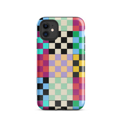 Multi-Color Checks iPhone® Dual-Layered Tough Case : Fashionable Protection, Induction Charging Compatible, Global Shipping, JHTEE Accessories. - JHTEE