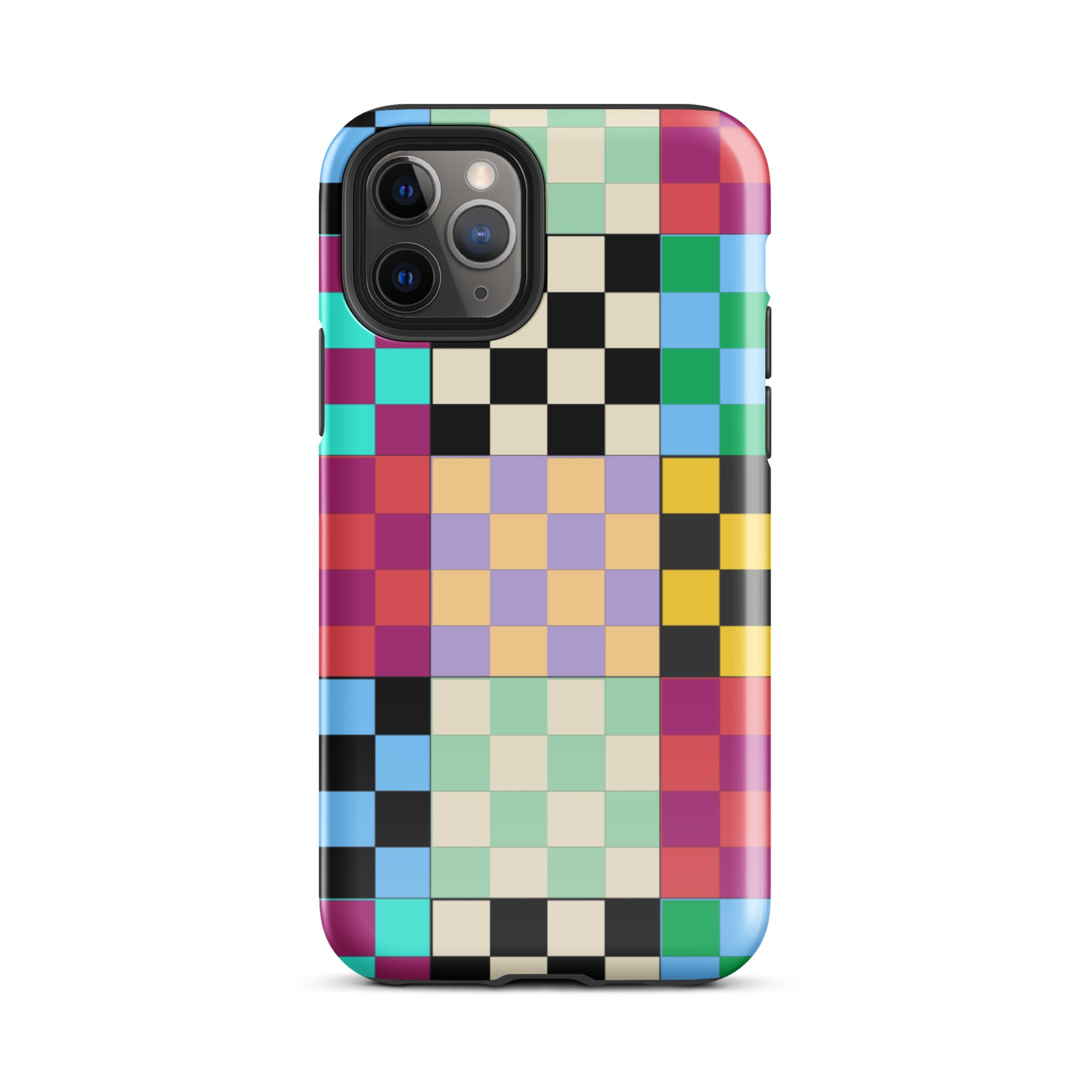 Multi-Color Checks iPhone® Dual-Layered Tough Case : Fashionable Protection, Induction Charging Compatible, Global Shipping, JHTEE Accessories. - JHTEE