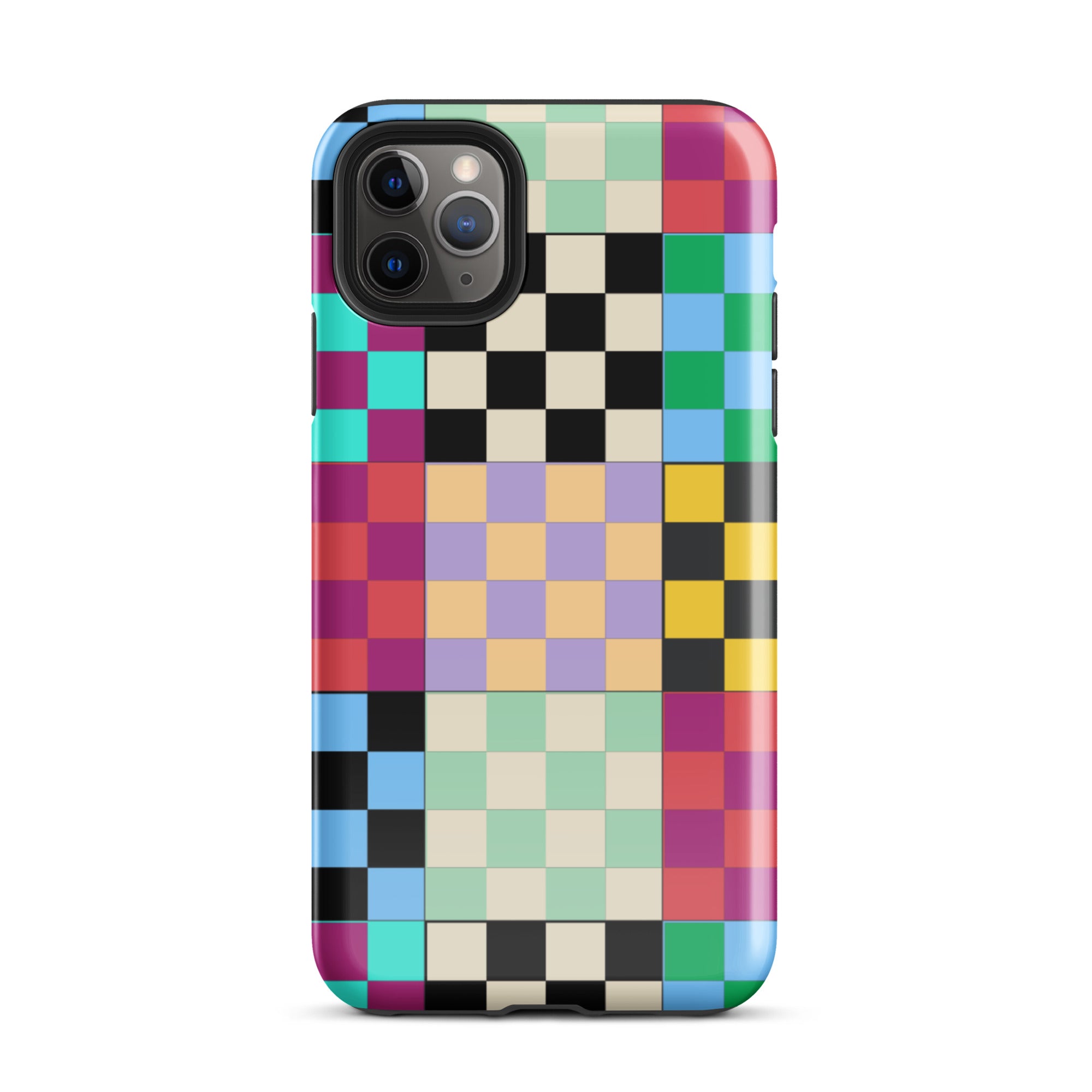 Multi-Color Checks iPhone® Dual-Layered Tough Case : Fashionable Protection, Induction Charging Compatible, Global Shipping, JHTEE Accessories. - JHTEE