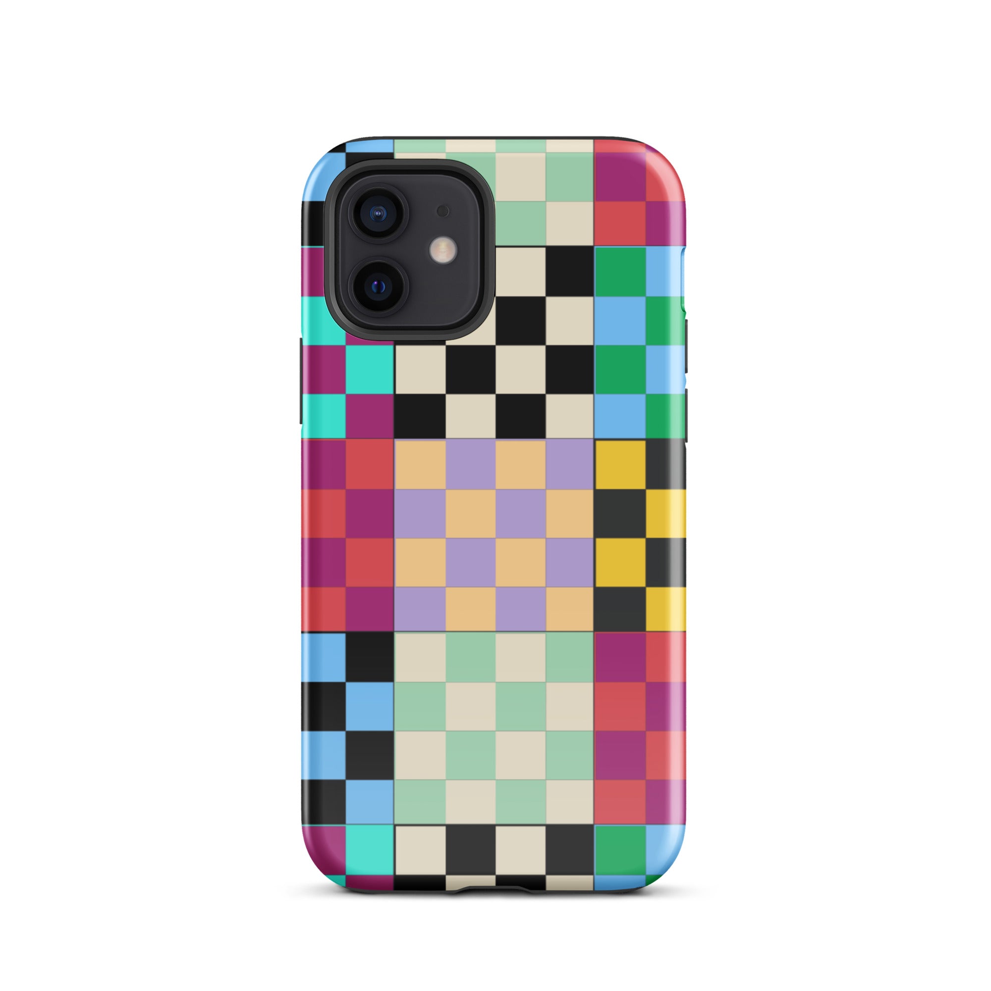 Multi-Color Checks iPhone® Dual-Layered Tough Case : Fashionable Protection, Induction Charging Compatible, Global Shipping, JHTEE Accessories. - JHTEE