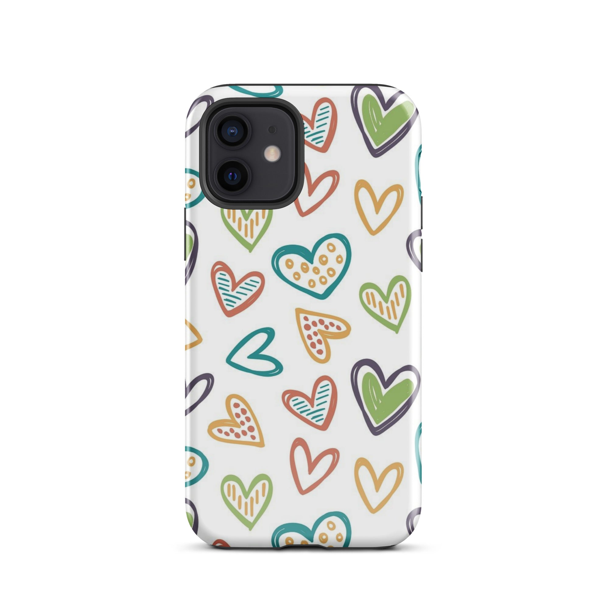 Hearts Doodle iPhone® Dual-Layered Tough Case : Fashionable Protection, Induction Charging Compatible, Global Shipping, JHTEE Accessories. - JHTEE