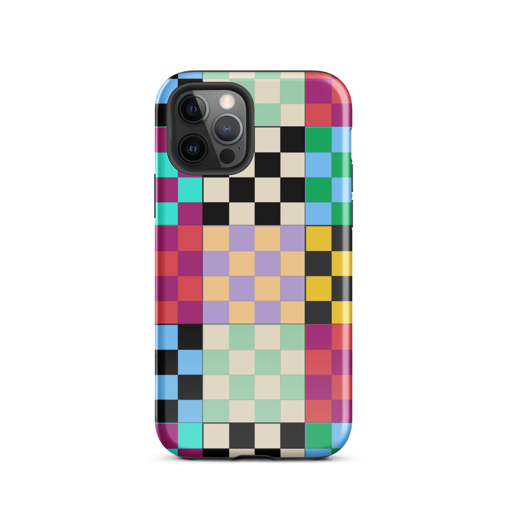 Multi-Color Checks iPhone® Dual-Layered Tough Case : Fashionable Protection, Induction Charging Compatible, Global Shipping, JHTEE Accessories. - JHTEE