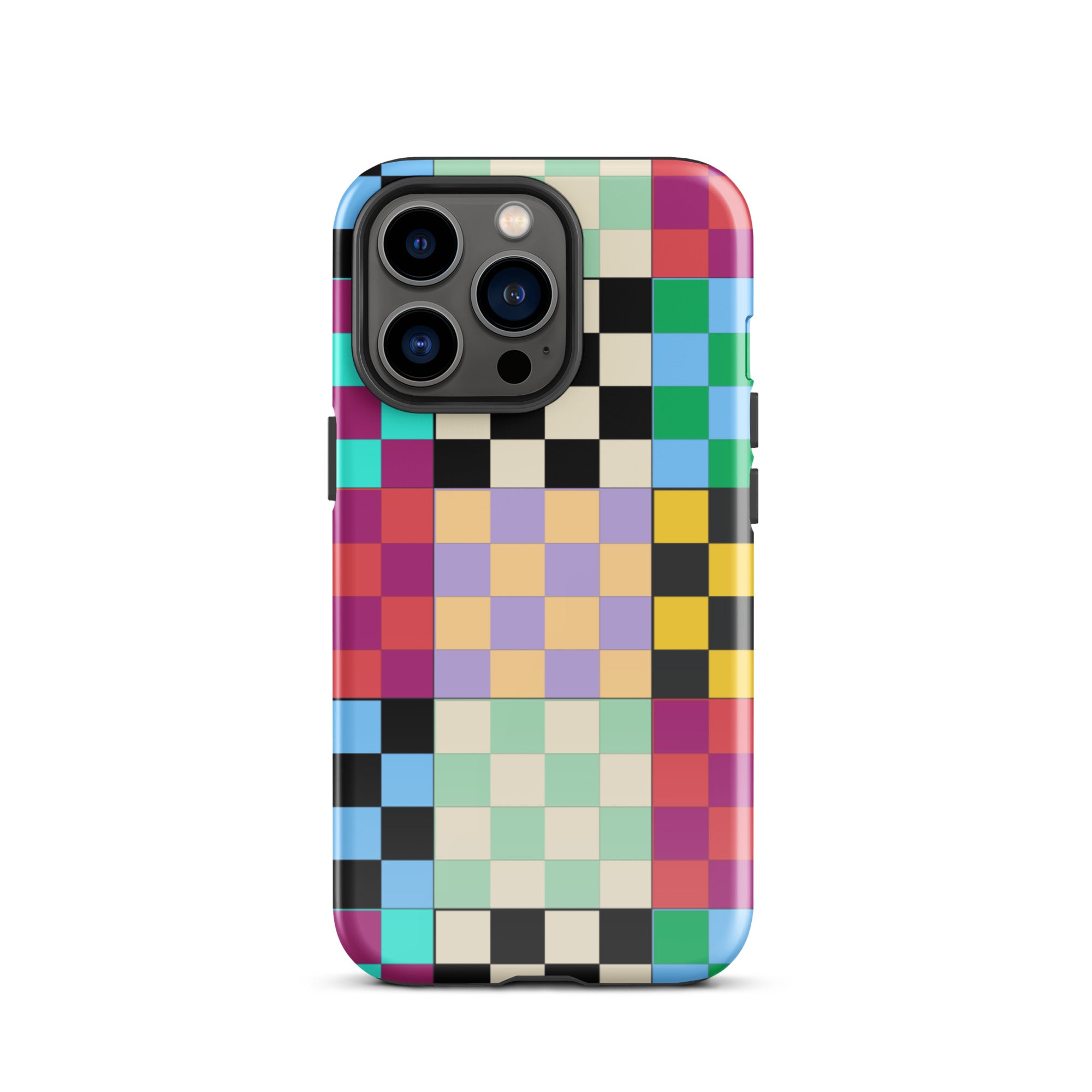 Multi-Color Checks iPhone® Dual-Layered Tough Case : Fashionable Protection, Induction Charging Compatible, Global Shipping, JHTEE Accessories. - JHTEE