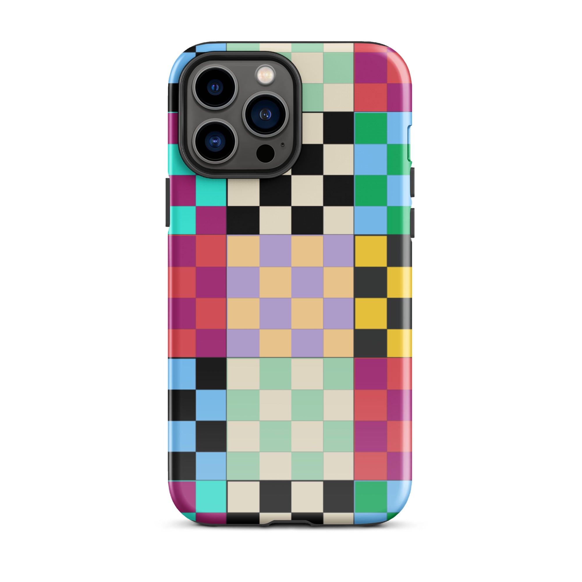Multi-Color Checks iPhone® Dual-Layered Tough Case : Fashionable Protection, Induction Charging Compatible, Global Shipping, JHTEE Accessories. - JHTEE