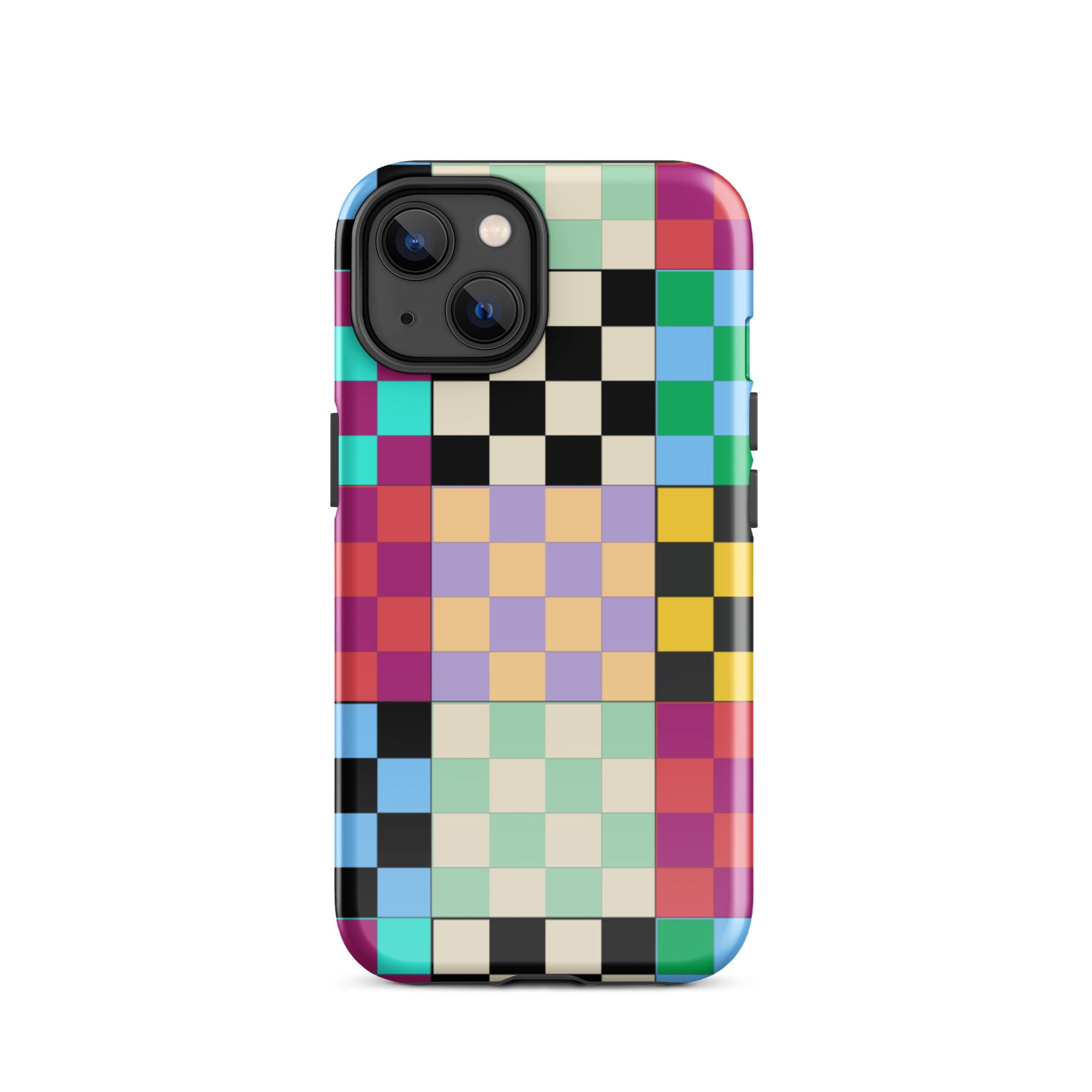 Multi-Color Checks iPhone® Dual-Layered Tough Case : Fashionable Protection, Induction Charging Compatible, Global Shipping, JHTEE Accessories. - JHTEE