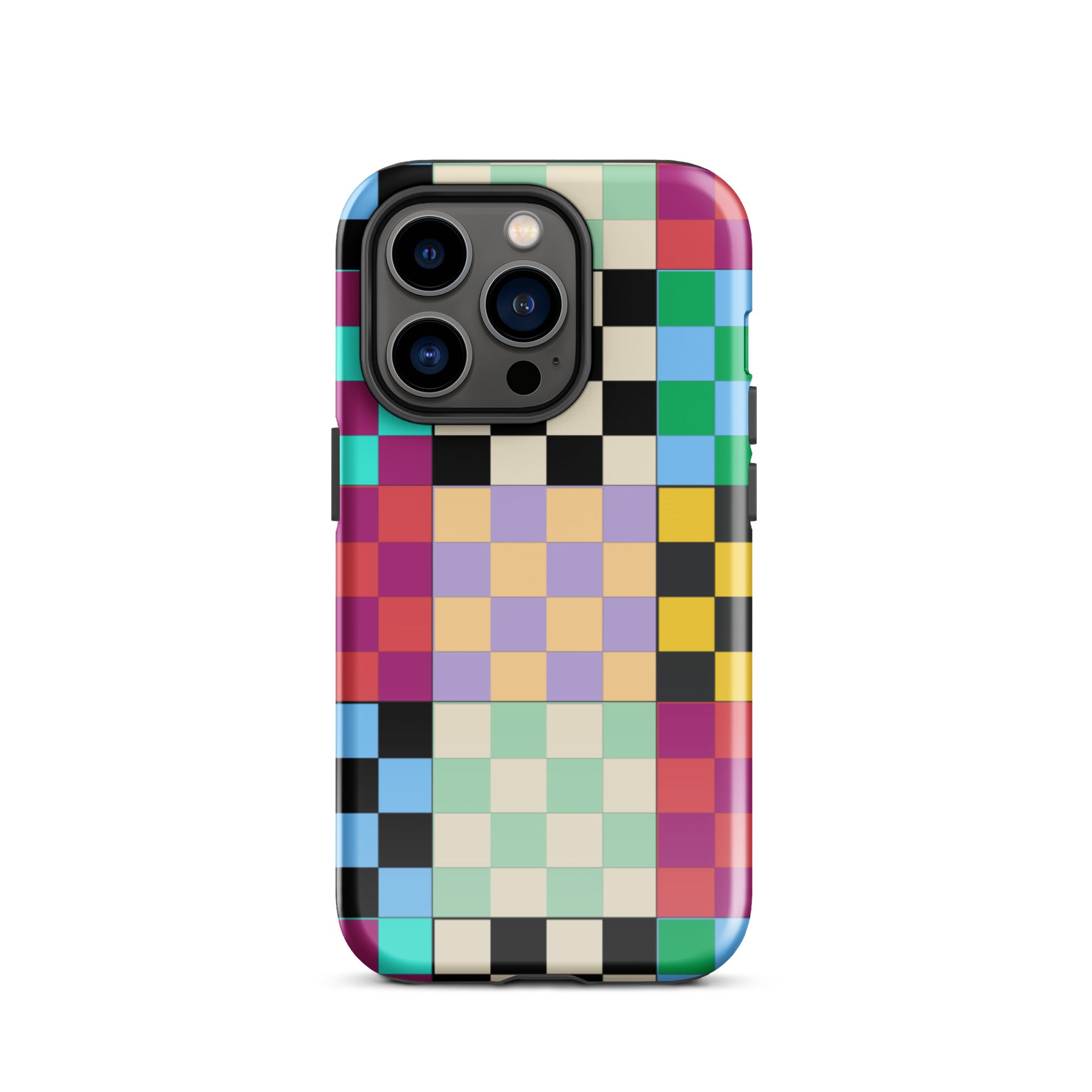 Multi-Color Checks iPhone® Dual-Layered Tough Case : Fashionable Protection, Induction Charging Compatible, Global Shipping, JHTEE Accessories. - JHTEE