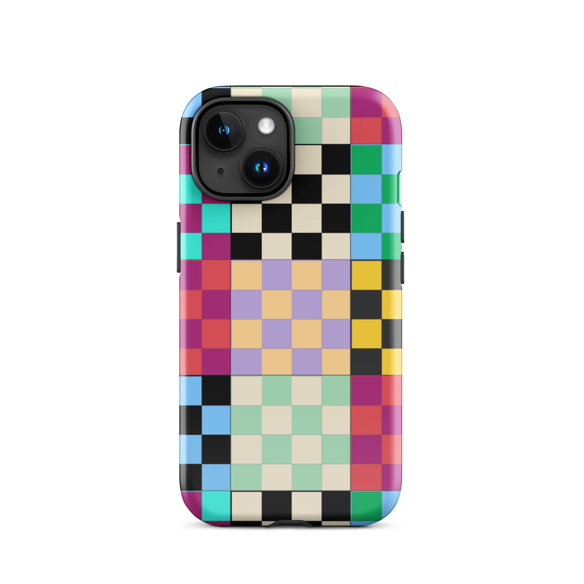 Multi-Color Checks iPhone® Dual-Layered Tough Case : Fashionable Protection, Induction Charging Compatible, Global Shipping, JHTEE Accessories. - JHTEE
