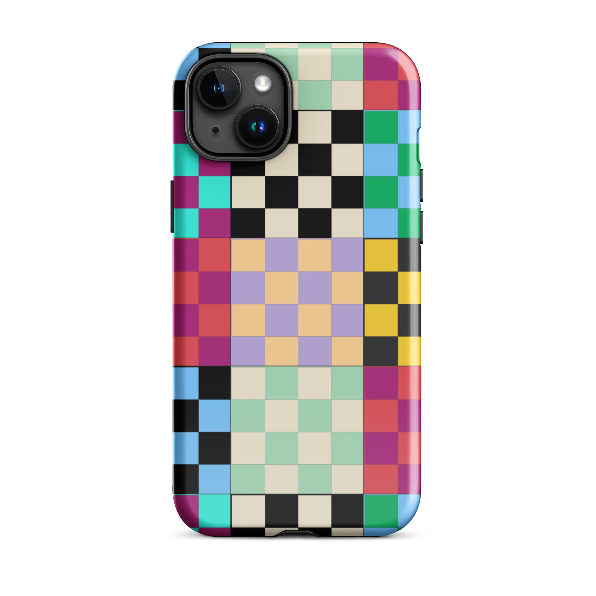 Multi-Color Checks iPhone® Dual-Layered Tough Case : Fashionable Protection, Induction Charging Compatible, Global Shipping, JHTEE Accessories. - JHTEE