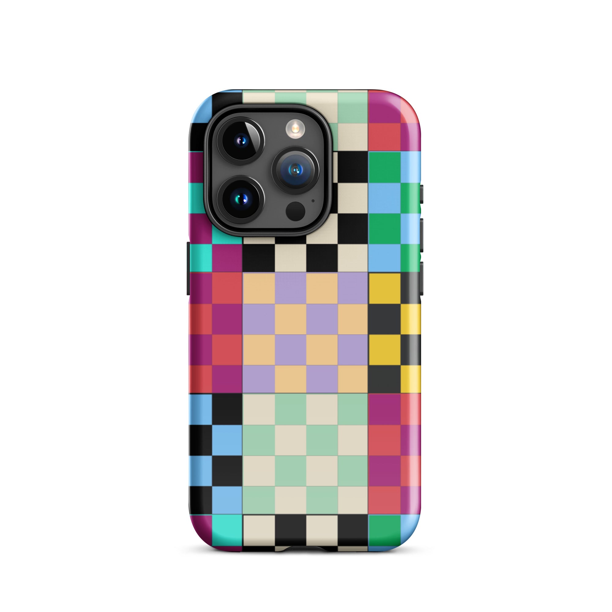 Multi-Color Checks iPhone® Dual-Layered Tough Case : Fashionable Protection, Induction Charging Compatible, Global Shipping, JHTEE Accessories. - JHTEE