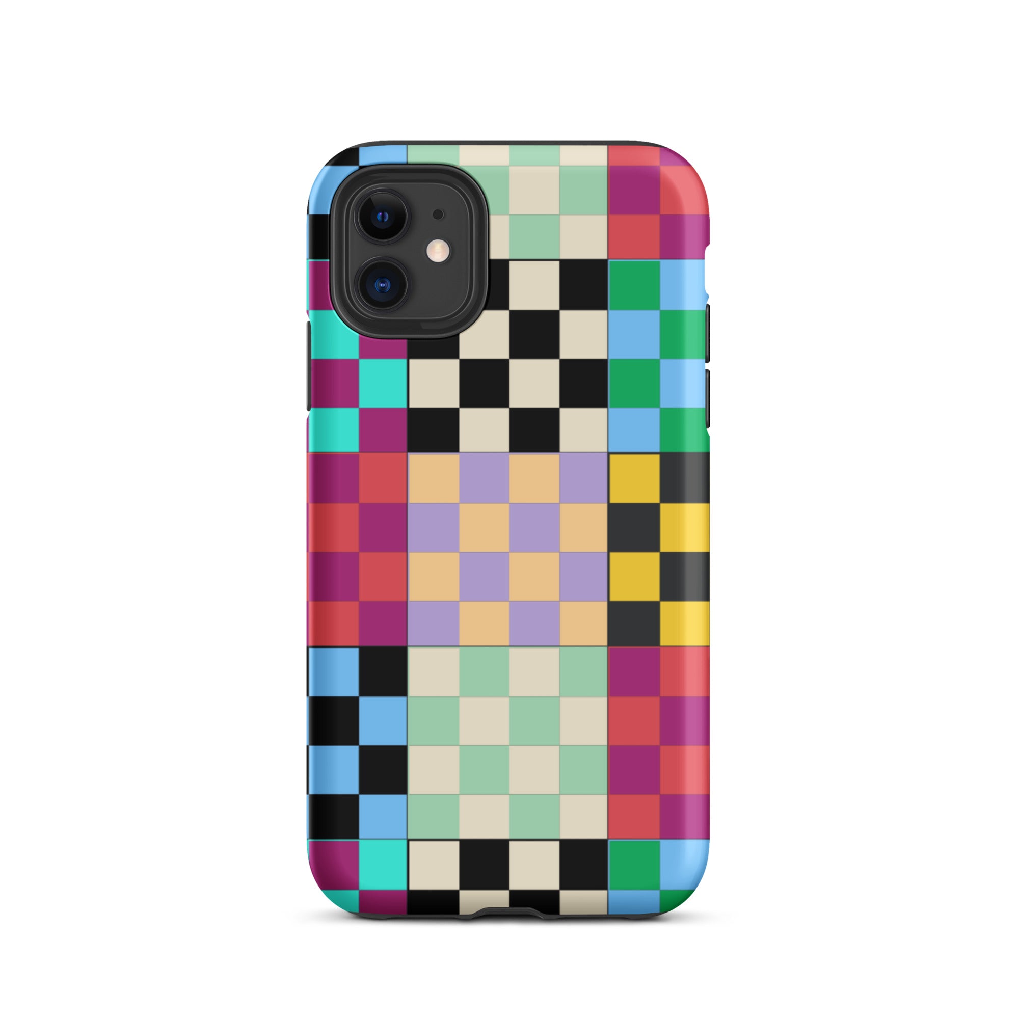 Multi-Color Checks iPhone® Dual-Layered Tough Case : Fashionable Protection, Induction Charging Compatible, Global Shipping, JHTEE Accessories. - JHTEE