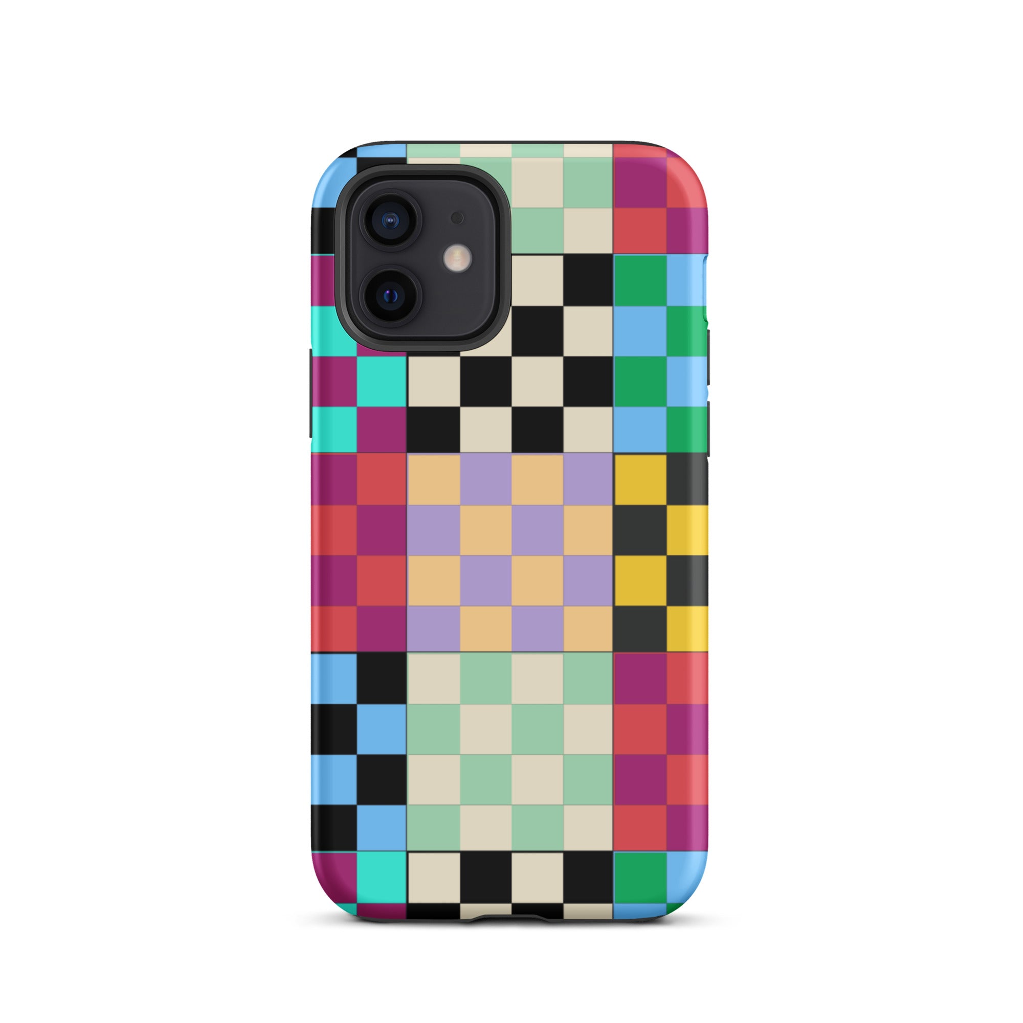 Multi-Color Checks iPhone® Dual-Layered Tough Case : Fashionable Protection, Induction Charging Compatible, Global Shipping, JHTEE Accessories. - JHTEE