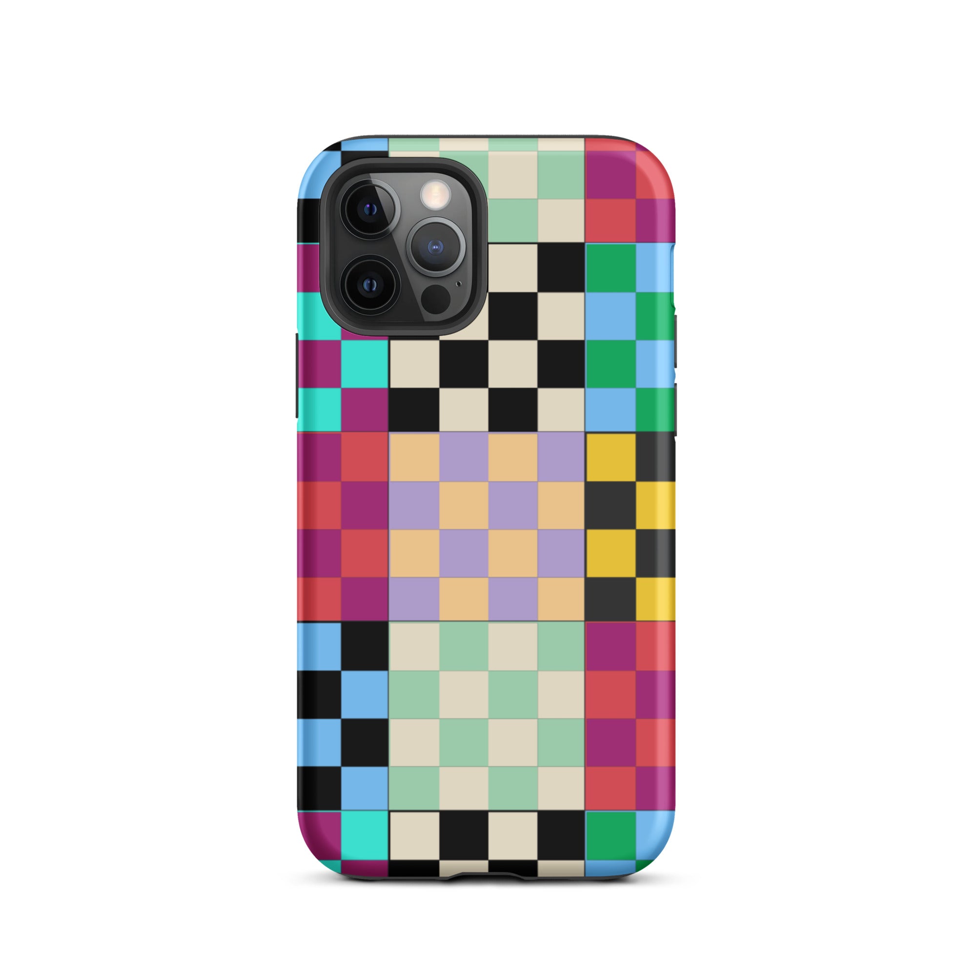 Multi-Color Checks iPhone® Dual-Layered Tough Case : Fashionable Protection, Induction Charging Compatible, Global Shipping, JHTEE Accessories. - JHTEE