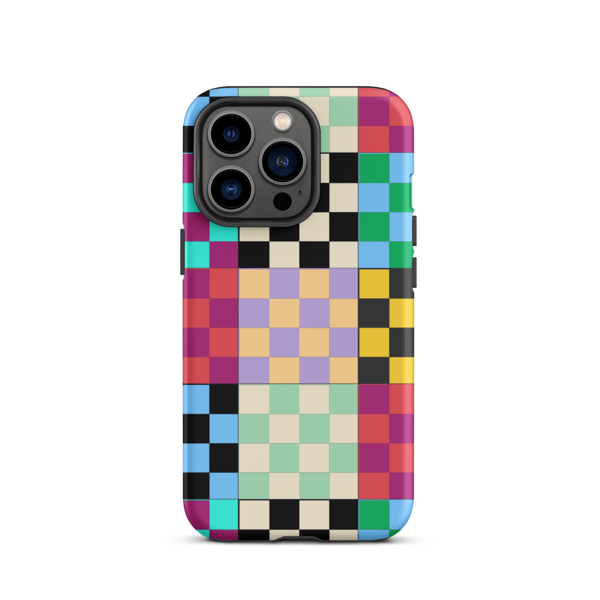 Multi-Color Checks iPhone® Dual-Layered Tough Case : Fashionable Protection, Induction Charging Compatible, Global Shipping, JHTEE Accessories. - JHTEE