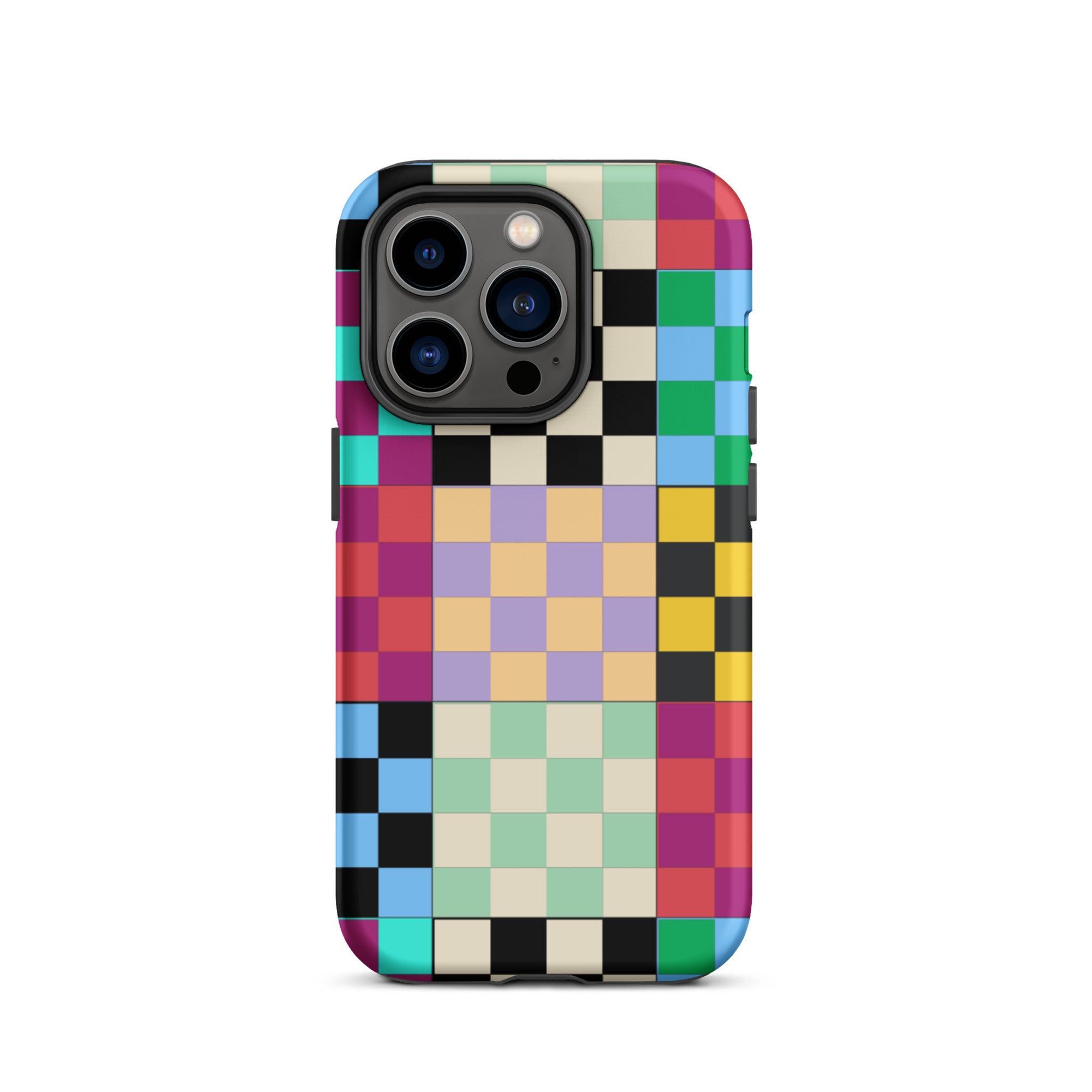Multi-Color Checks iPhone® Dual-Layered Tough Case : Fashionable Protection, Induction Charging Compatible, Global Shipping, JHTEE Accessories. - JHTEE